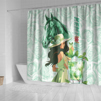 Kentucky Horse Racing Shower Curtain Fancy Lady With Derby Mint Julep Cocktail
