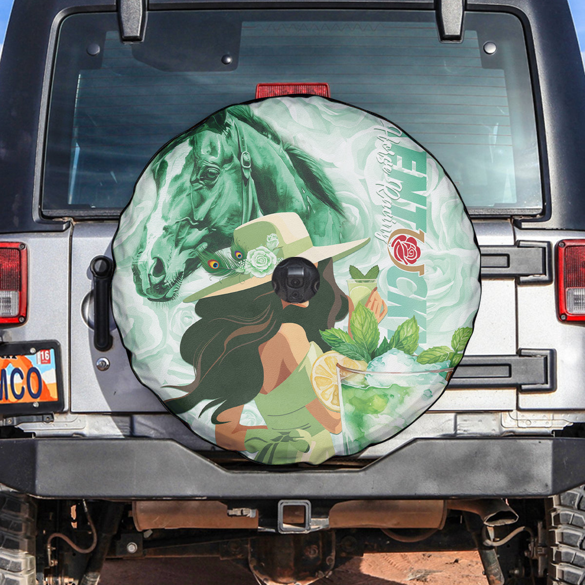 Kentucky Horse Racing Spare Tire Cover Fancy Lady With Derby Mint Julep Cocktail - Wonder Print Shop