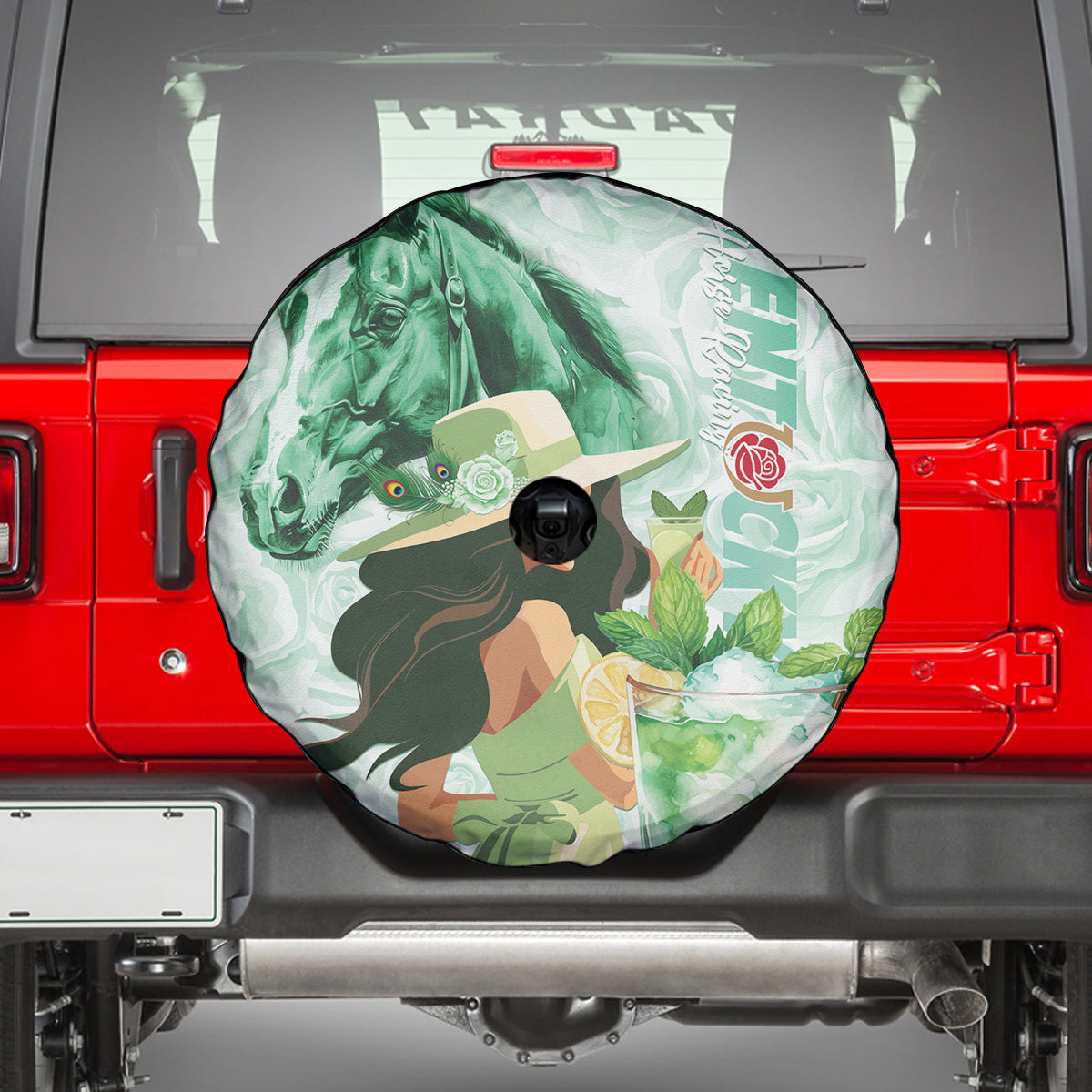 Kentucky Horse Racing Spare Tire Cover Fancy Lady With Derby Mint Julep Cocktail - Wonder Print Shop