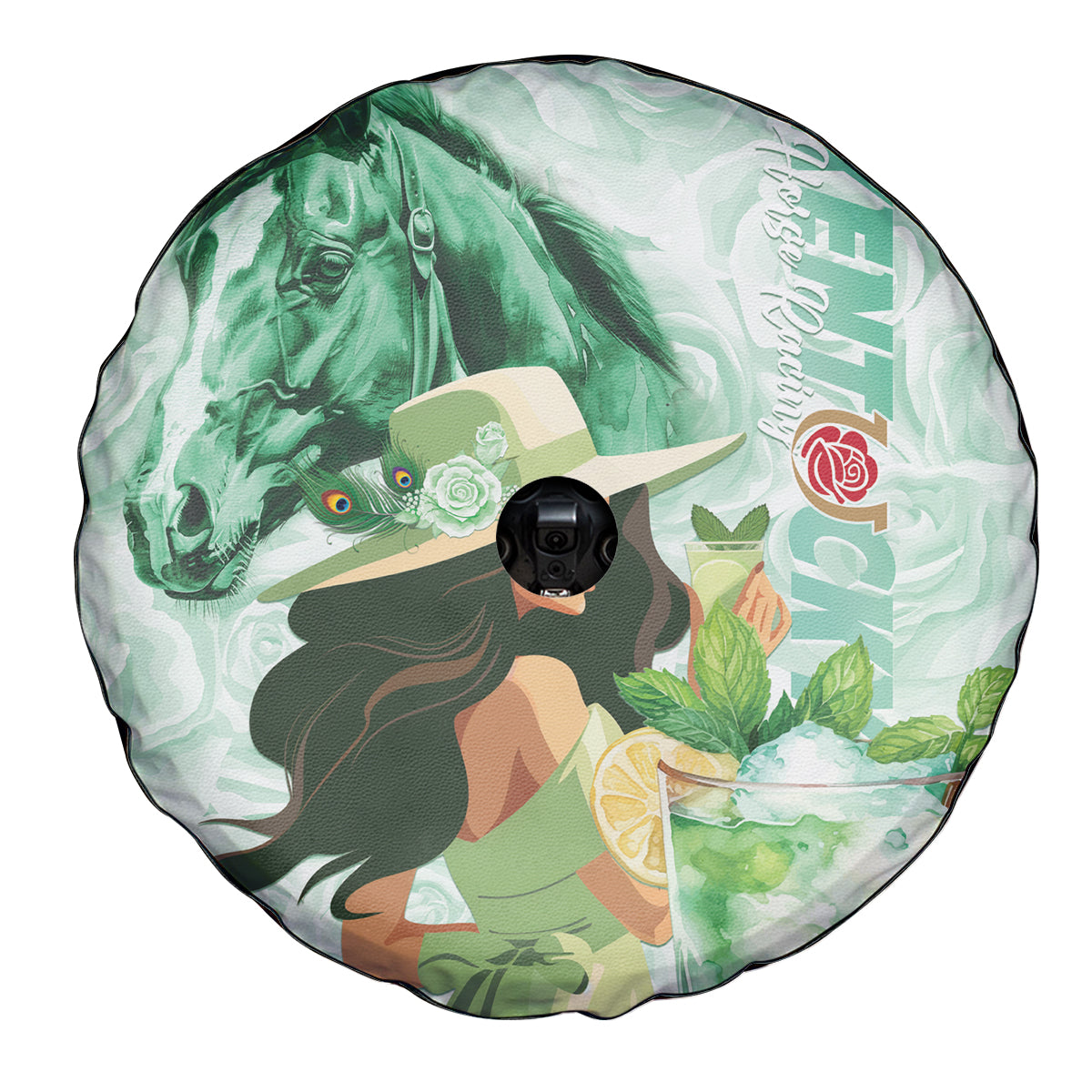 Kentucky Horse Racing Spare Tire Cover Fancy Lady With Derby Mint Julep Cocktail - Wonder Print Shop