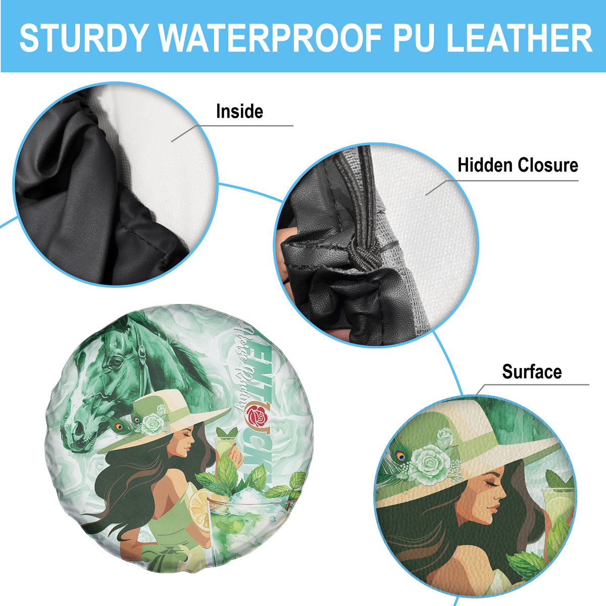 Kentucky Horse Racing Spare Tire Cover Fancy Lady With Derby Mint Julep Cocktail - Wonder Print Shop