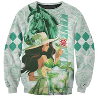 Kentucky Horse Racing Sweatshirt Fancy Lady With Derby Mint Julep Cocktail - Wonder Print Shop
