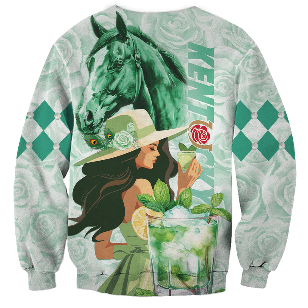 Kentucky Horse Racing Sweatshirt Fancy Lady With Derby Mint Julep Cocktail - Wonder Print Shop