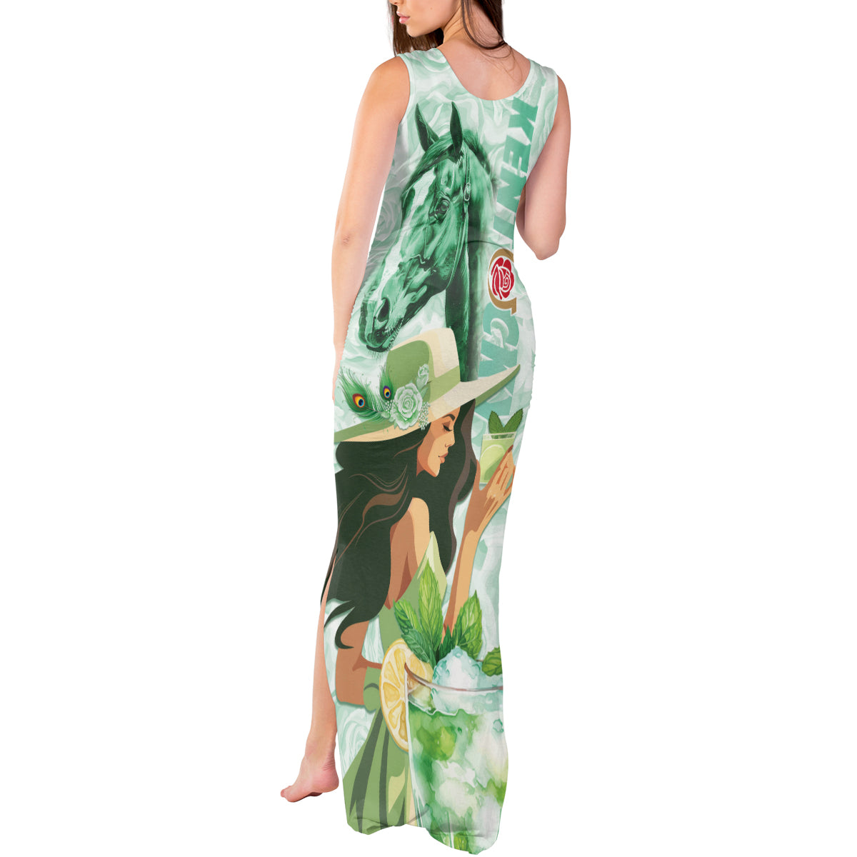Kentucky Horse Racing Tank Maxi Dress Fancy Lady With Derby Mint Julep Cocktail - Wonder Print Shop