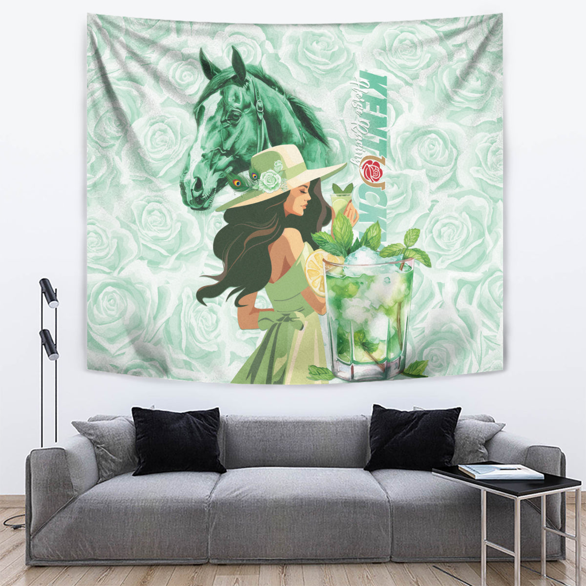 Kentucky Horse Racing Tapestry Fancy Lady With Derby Mint Julep Cocktail