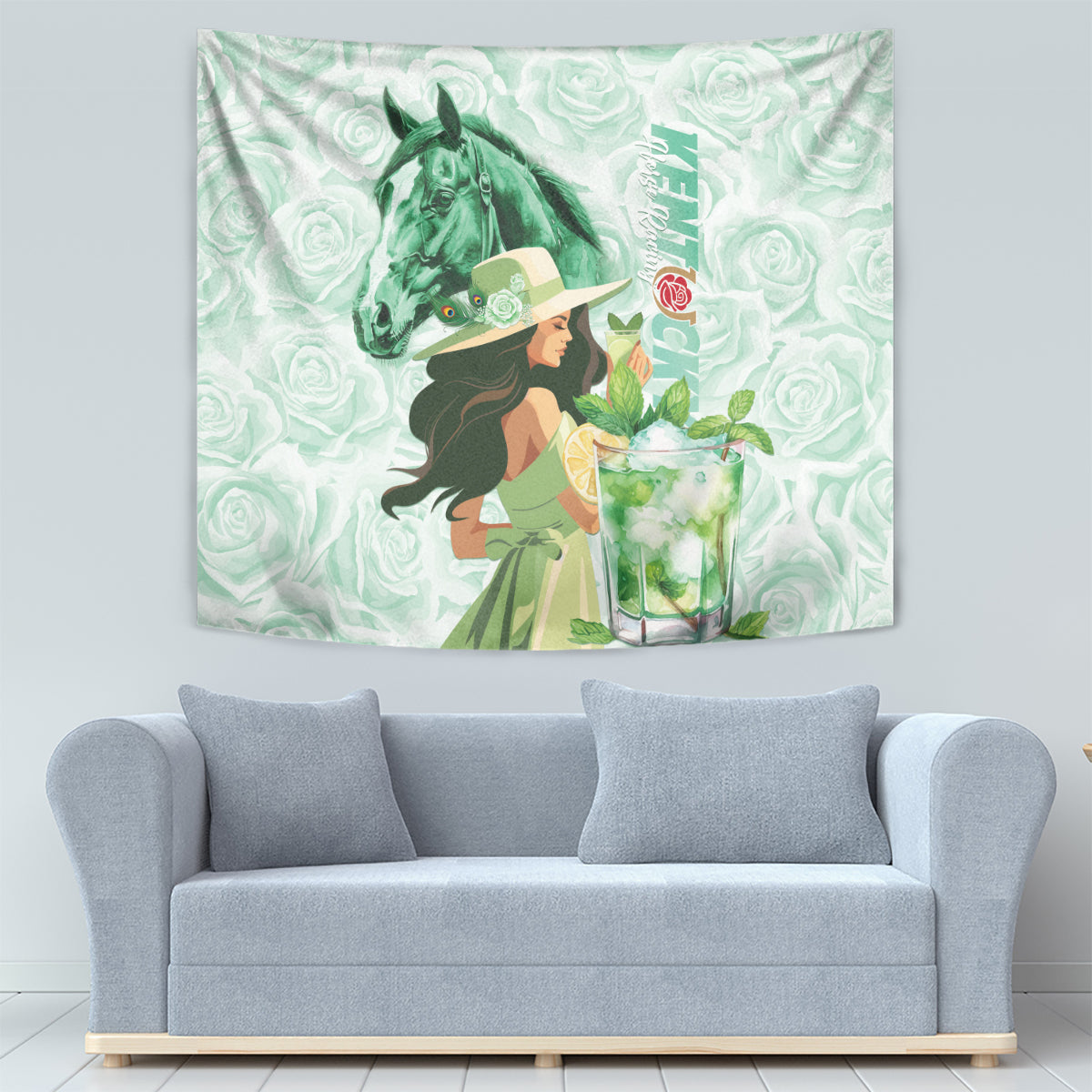 Kentucky Horse Racing Tapestry Fancy Lady With Derby Mint Julep Cocktail - Wonder Print Shop
