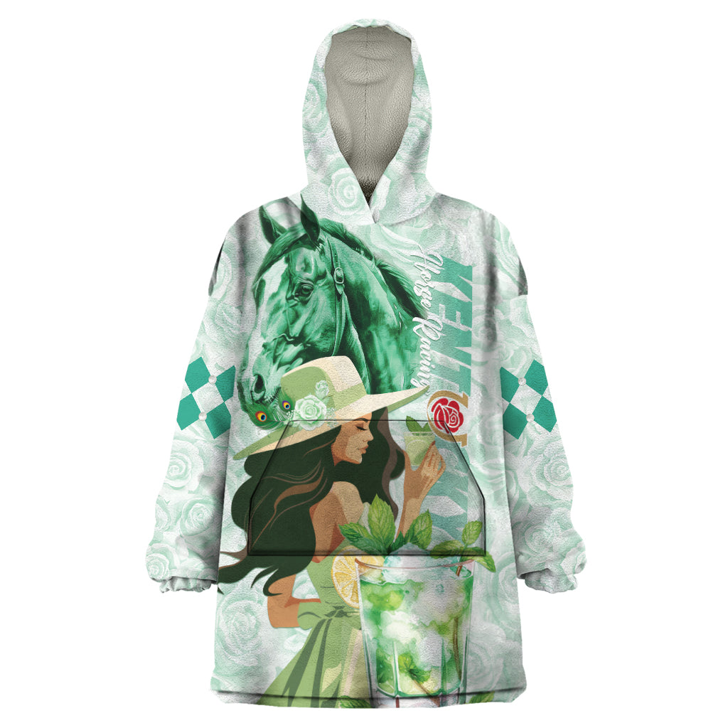 Kentucky Horse Racing Wearable Blanket Hoodie Fancy Lady With Derby Mint Julep Cocktail - Wonder Print Shop