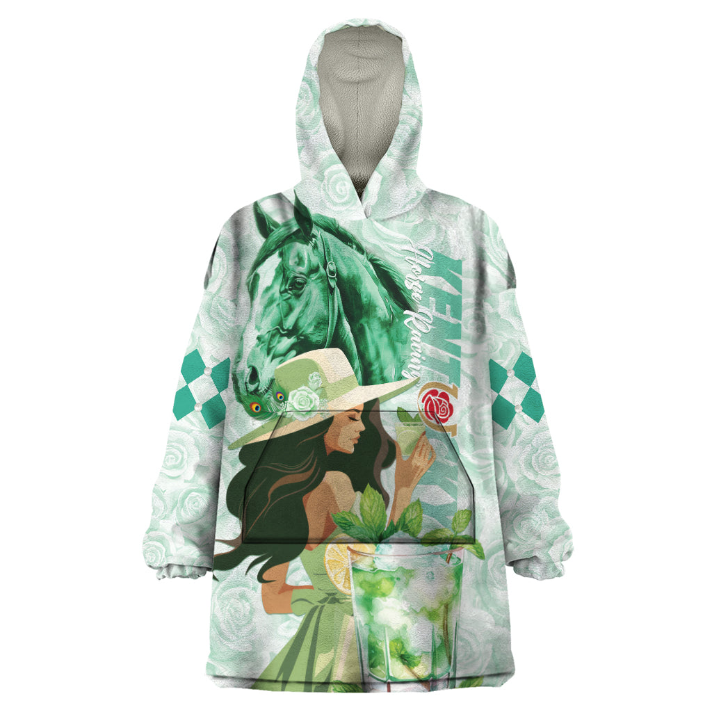 Kentucky Horse Racing Wearable Blanket Hoodie Fancy Lady With Derby Mint Julep Cocktail