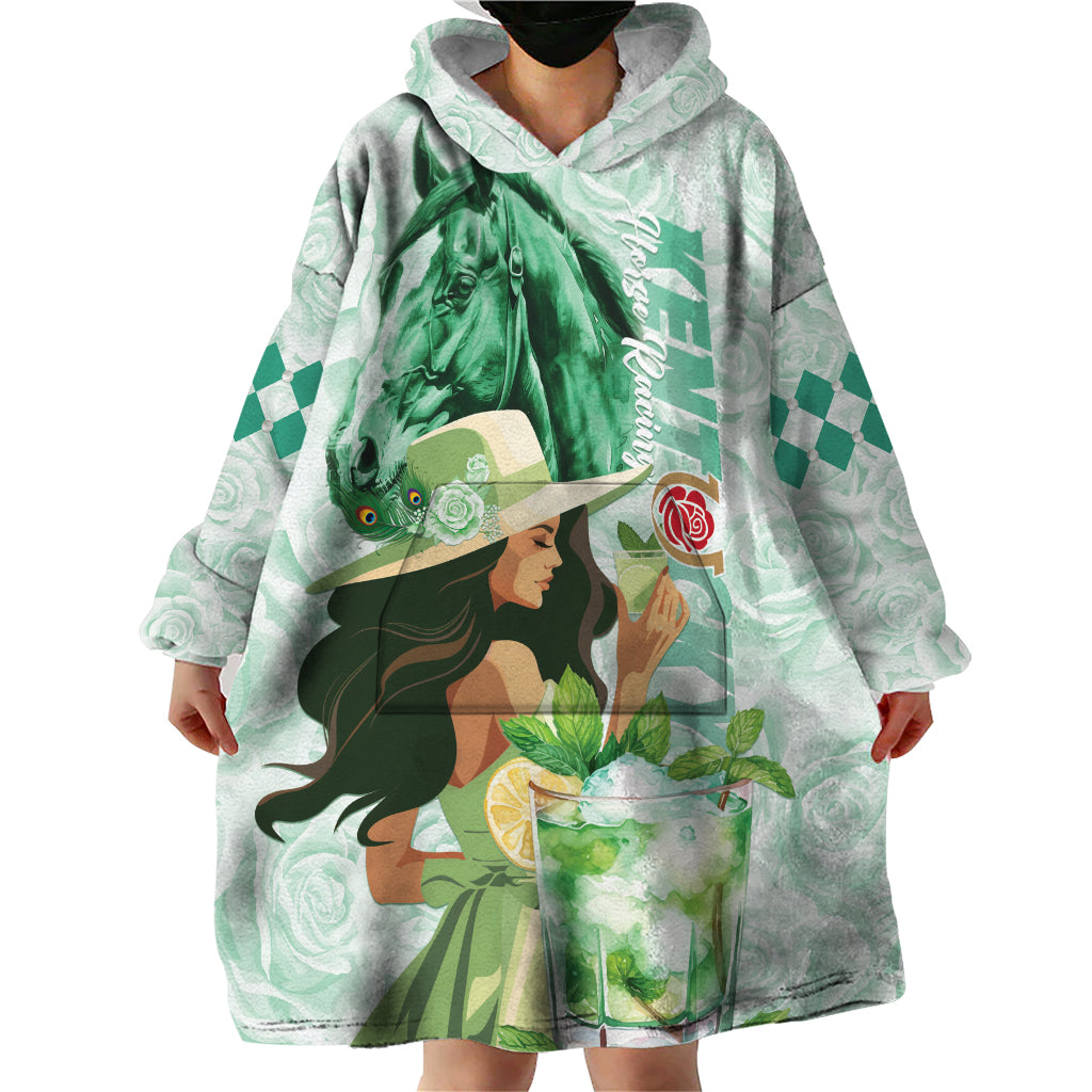 Kentucky Horse Racing Wearable Blanket Hoodie Fancy Lady With Derby Mint Julep Cocktail - Wonder Print Shop