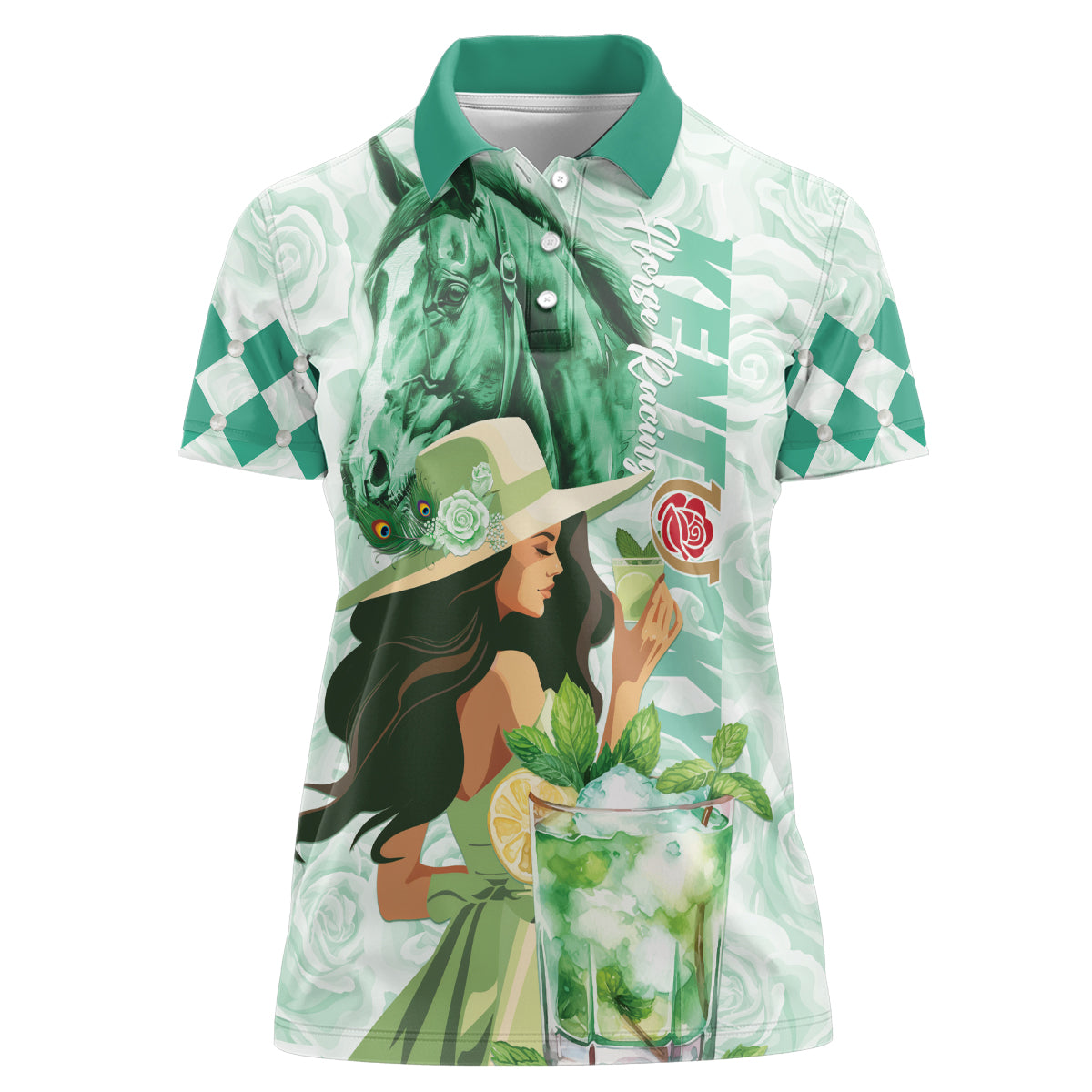 Kentucky Horse Racing Women Polo Shirt Fancy Lady With Derby Mint Julep Cocktail - Wonder Print Shop