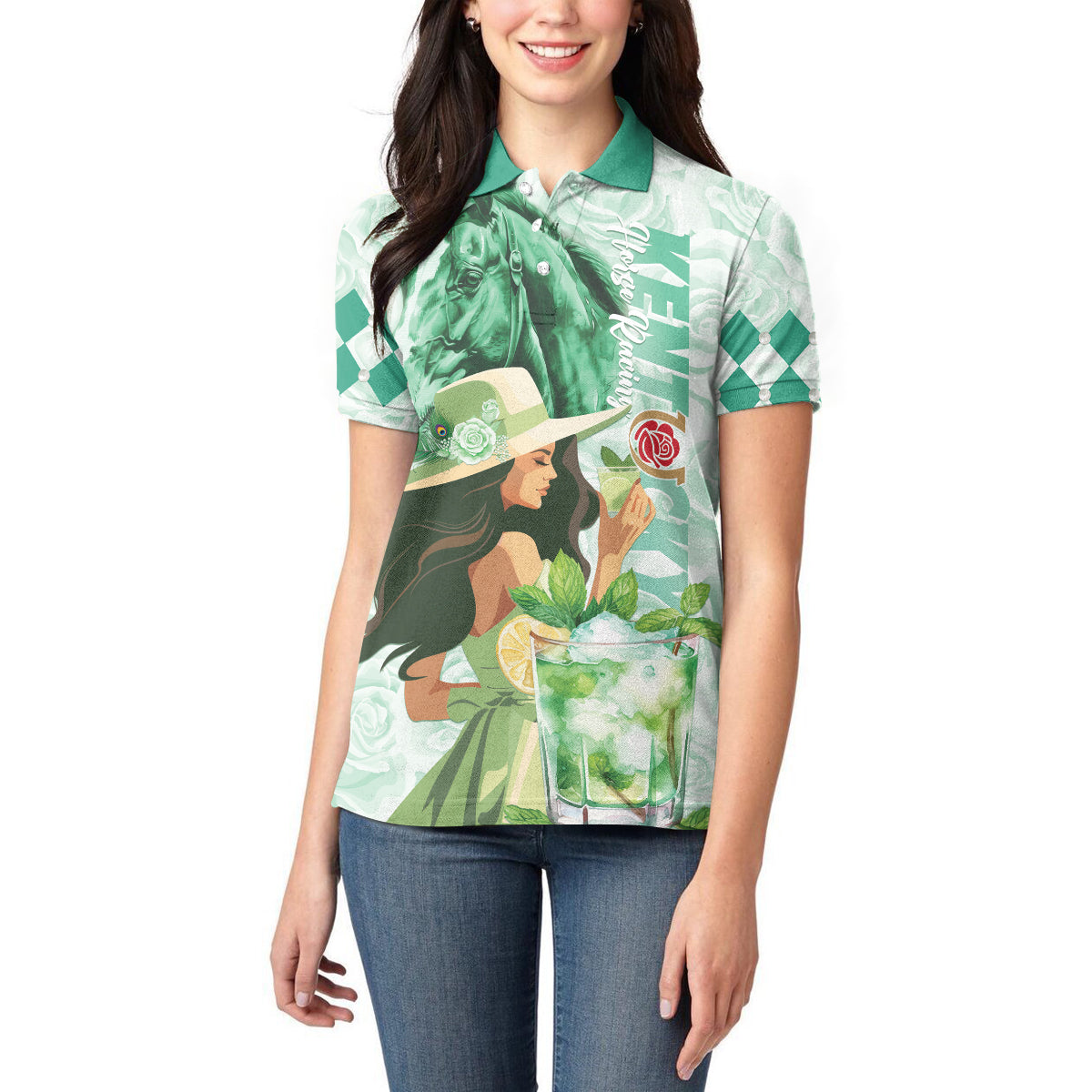 Kentucky Horse Racing Women Polo Shirt Fancy Lady With Derby Mint Julep Cocktail - Wonder Print Shop