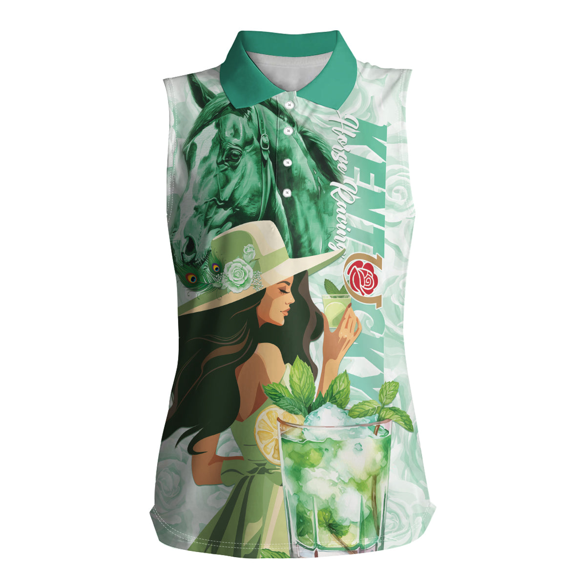 Kentucky Horse Racing Women Sleeveless Polo Shirt Fancy Lady With Derby Mint Julep Cocktail - Wonder Print Shop