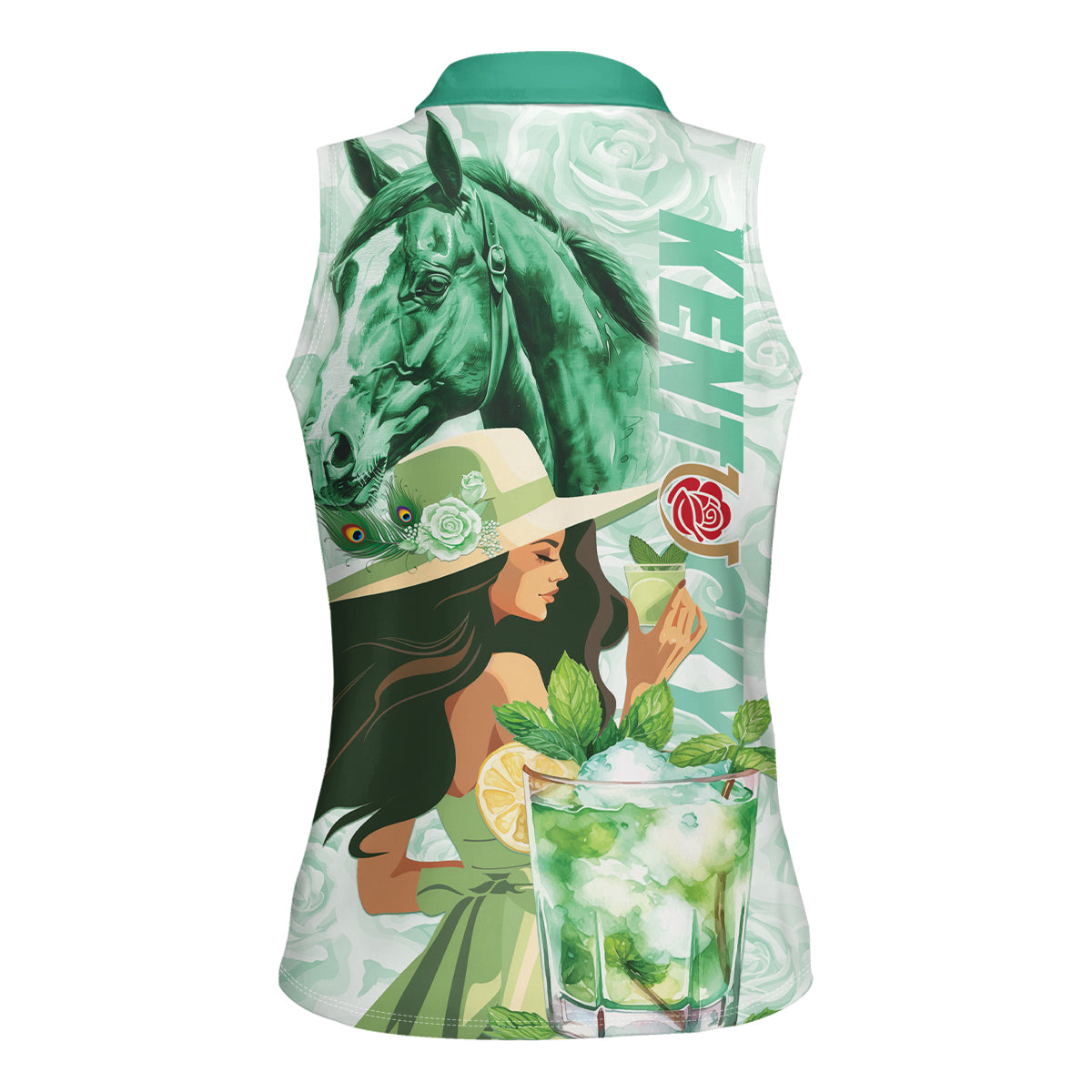 Kentucky Horse Racing Women Sleeveless Polo Shirt Fancy Lady With Derby Mint Julep Cocktail - Wonder Print Shop