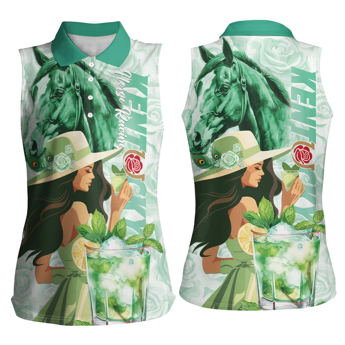 Kentucky Horse Racing Women Sleeveless Polo Shirt Fancy Lady With Derby Mint Julep Cocktail - Wonder Print Shop