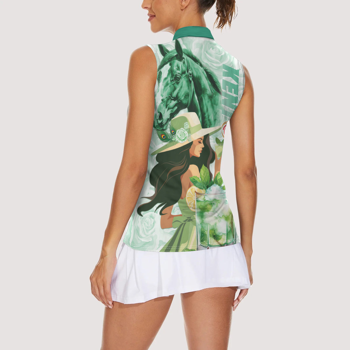 Kentucky Horse Racing Women Sleeveless Polo Shirt Fancy Lady With Derby Mint Julep Cocktail - Wonder Print Shop