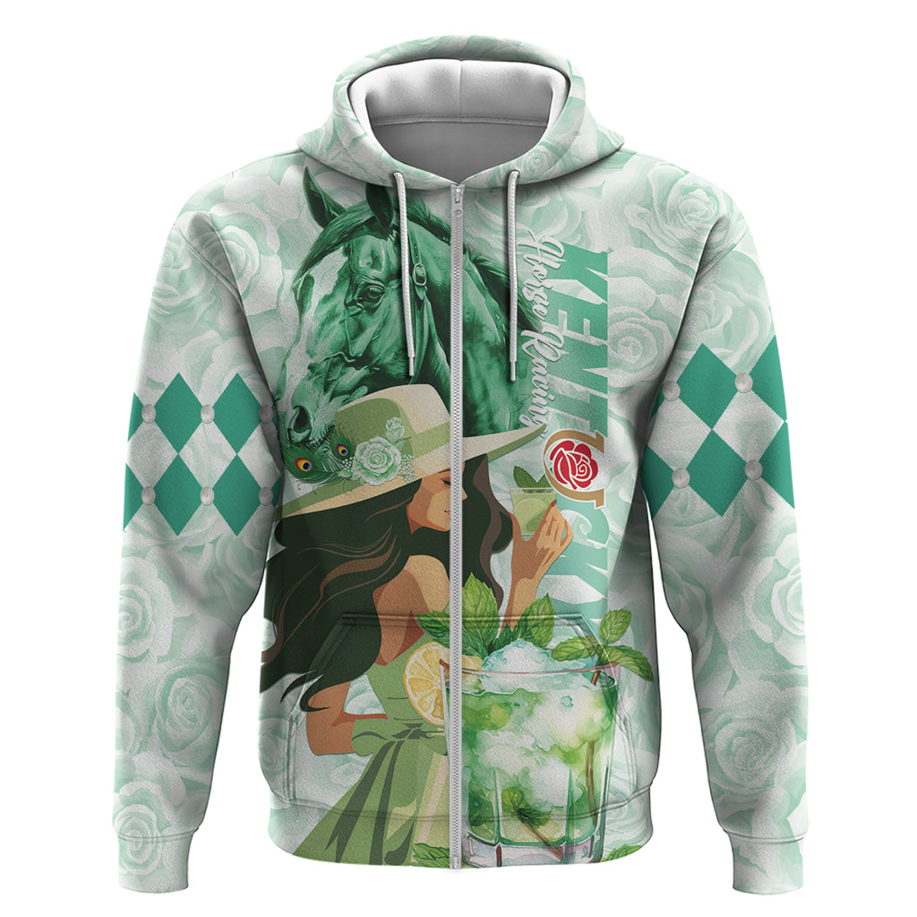 Kentucky Horse Racing Zip Hoodie Fancy Lady With Derby Mint Julep Cocktail