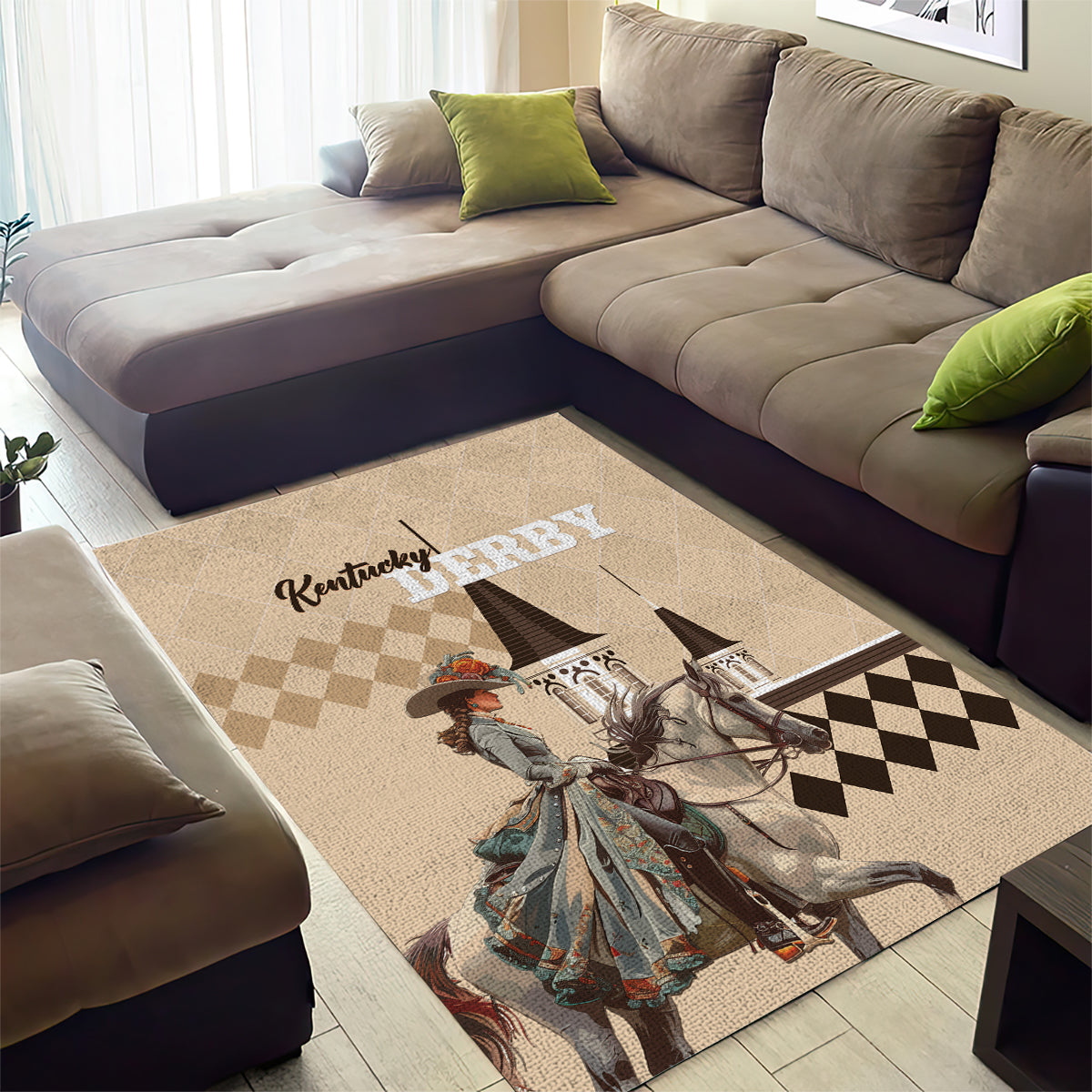 Kentucky Horse Racing Area Rug Derby Lady Riding Horse Twin Spires - Wonder Print Shop