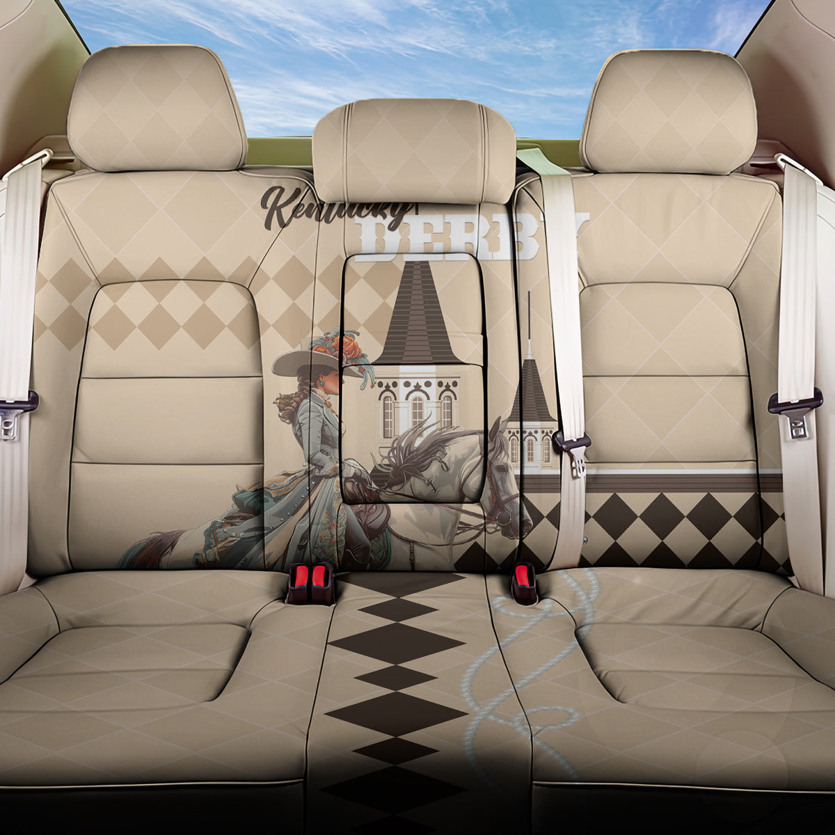Kentucky Horse Racing Back Car Seat Cover Derby Lady Riding Horse Twin Spires - Wonder Print Shop