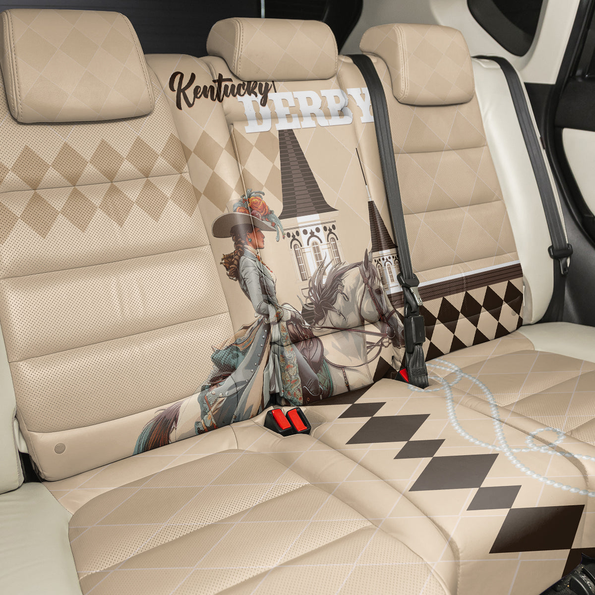 Kentucky Horse Racing Back Car Seat Cover Derby Lady Riding Horse Twin Spires - Wonder Print Shop
