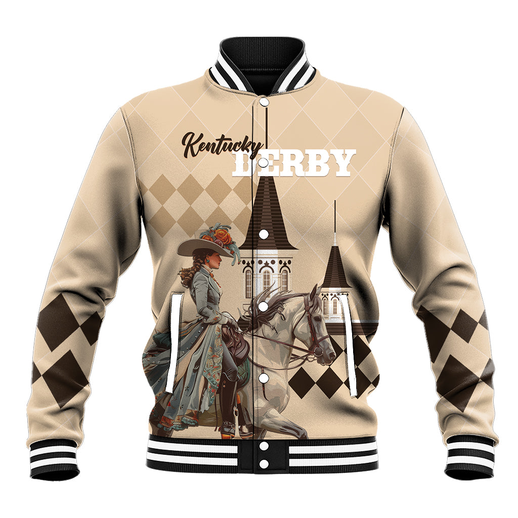 Personalized Kentucky Horse Racing Baseball Jacket Derby Lady Riding Horse Twin Spires - Wonder Print Shop