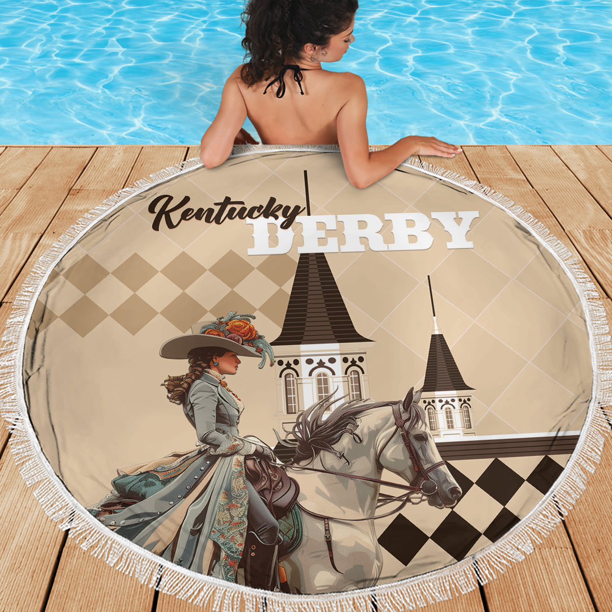 Kentucky Horse Racing Beach Blanket Derby Lady Riding Horse Twin Spires - Wonder Print Shop