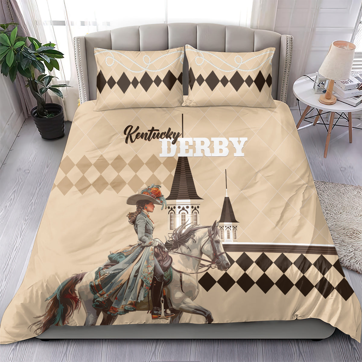 Kentucky Horse Racing Bedding Set Derby Lady Riding Horse Twin Spires - Wonder Print Shop