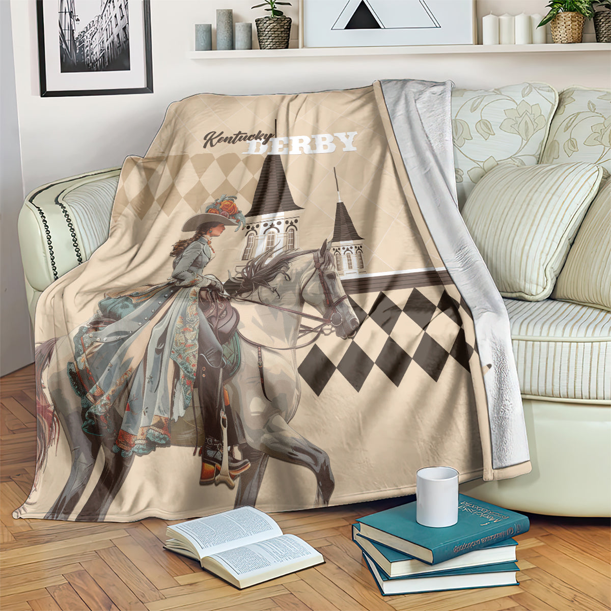 Kentucky Horse Racing Blanket Derby Lady Riding Horse Twin Spires