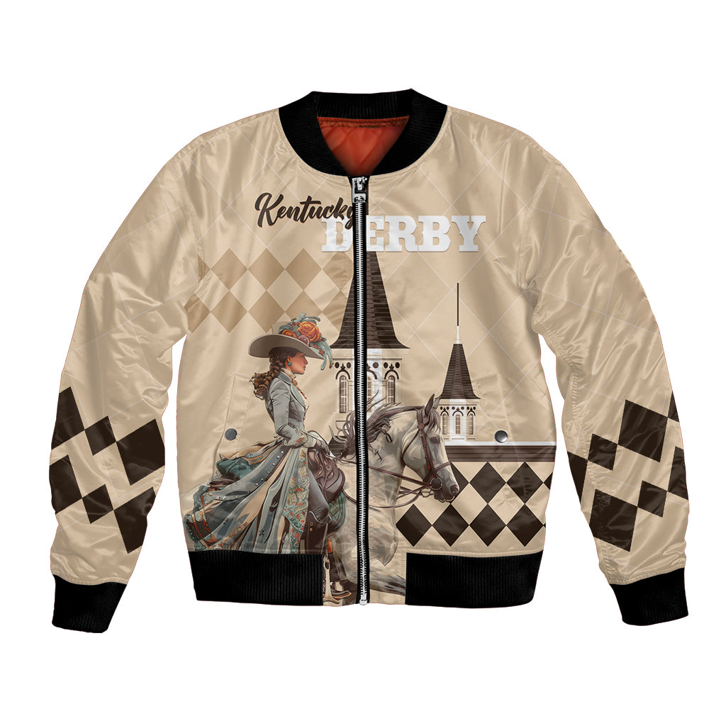 Personalized Kentucky Horse Racing Bomber Jacket Derby Lady Riding Horse Twin Spires - Wonder Print Shop