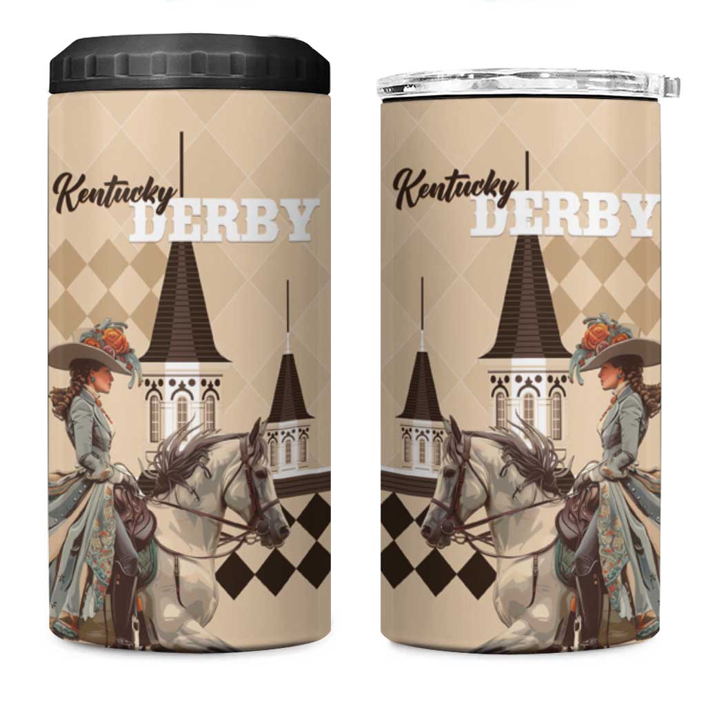 Kentucky Horse Racing 4 in 1 Can Cooler Tumbler Derby Lady Riding Horse Twin Spires - Wonder Print Shop