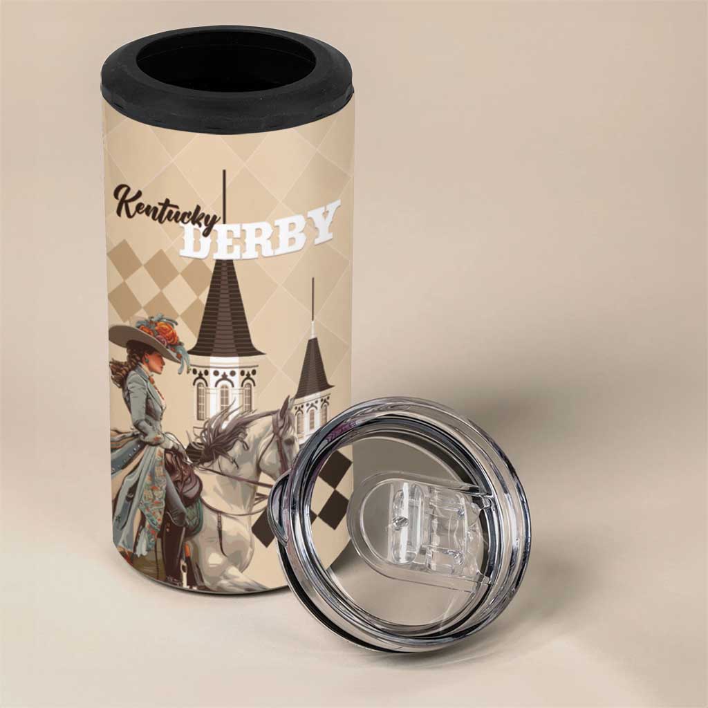 Kentucky Horse Racing 4 in 1 Can Cooler Tumbler Derby Lady Riding Horse Twin Spires - Wonder Print Shop