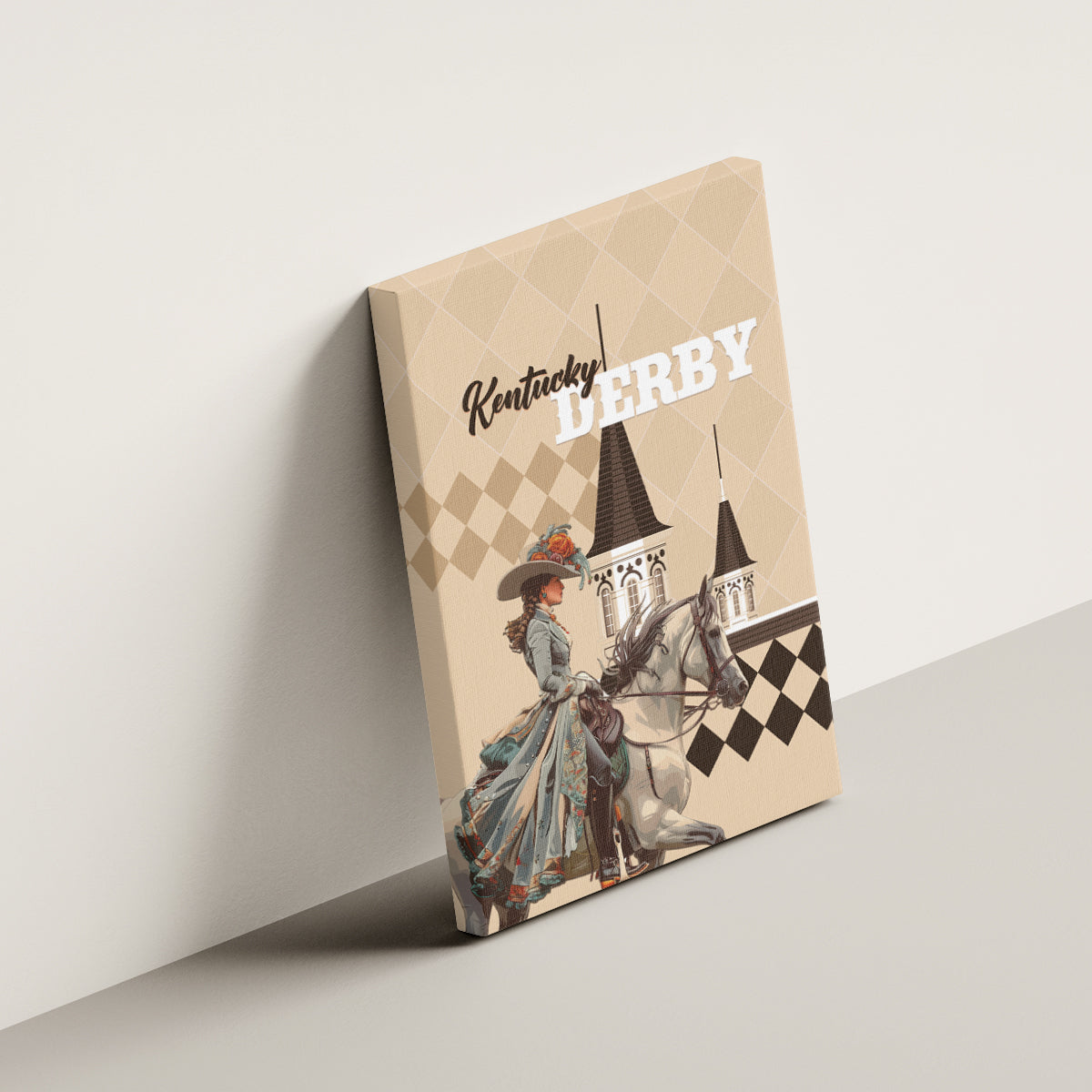 Kentucky Horse Racing Canvas Wall Art Derby Lady Riding Horse Twin Spires - Wonder Print Shop
