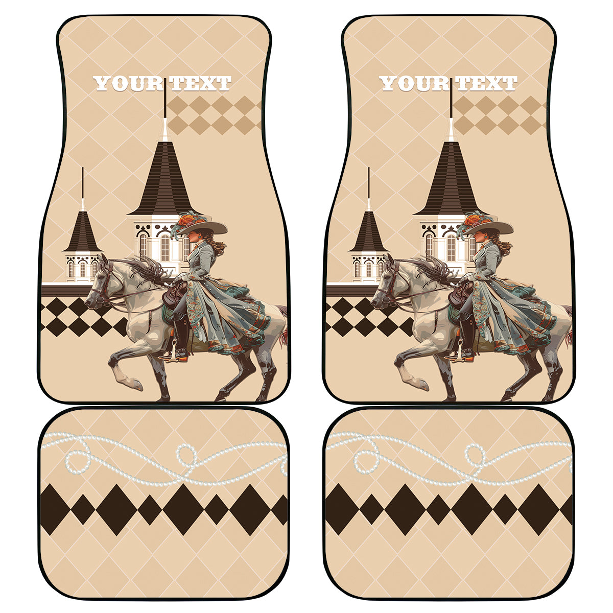 Kentucky Horse Racing Car Mats Derby Lady Riding Horse Twin Spires - Wonder Print Shop