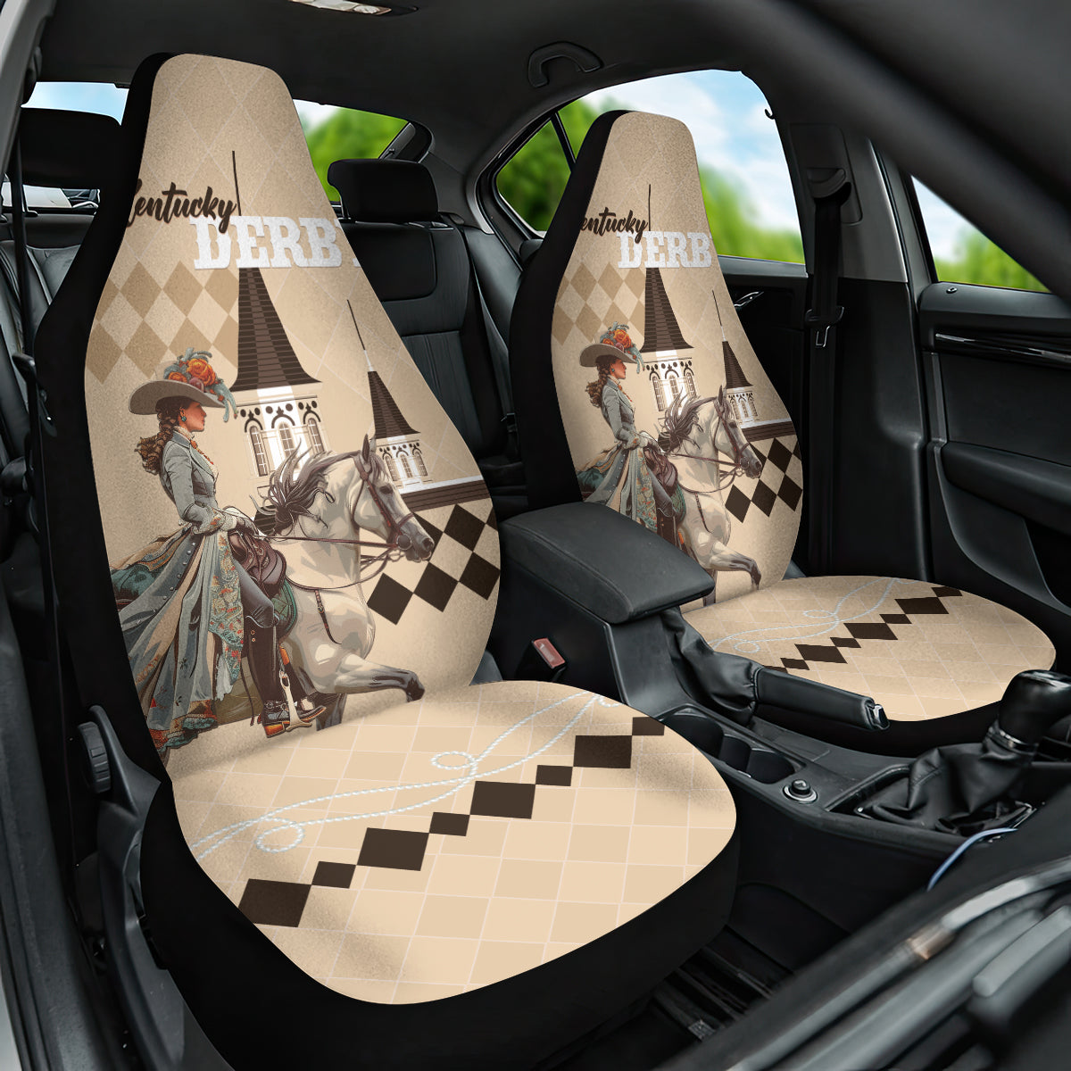 Kentucky Horse Racing Car Seat Cover Derby Lady Riding Horse Twin Spires - Wonder Print Shop