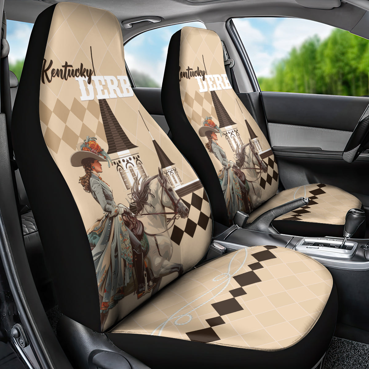 Kentucky Horse Racing Car Seat Cover Derby Lady Riding Horse Twin Spires - Wonder Print Shop