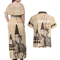 Personalized Kentucky Horse Racing Couples Matching Off Shoulder Maxi Dress and Hawaiian Shirt Derby Lady Riding Horse Twin Spires - Wonder Print Shop