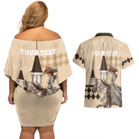 Personalized Kentucky Horse Racing Couples Matching Off Shoulder Short Dress and Hawaiian Shirt Derby Lady Riding Horse Twin Spires - Wonder Print Shop