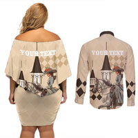 Personalized Kentucky Horse Racing Couples Matching Off Shoulder Short Dress and Long Sleeve Button Shirt Derby Lady Riding Horse Twin Spires - Wonder Print Shop