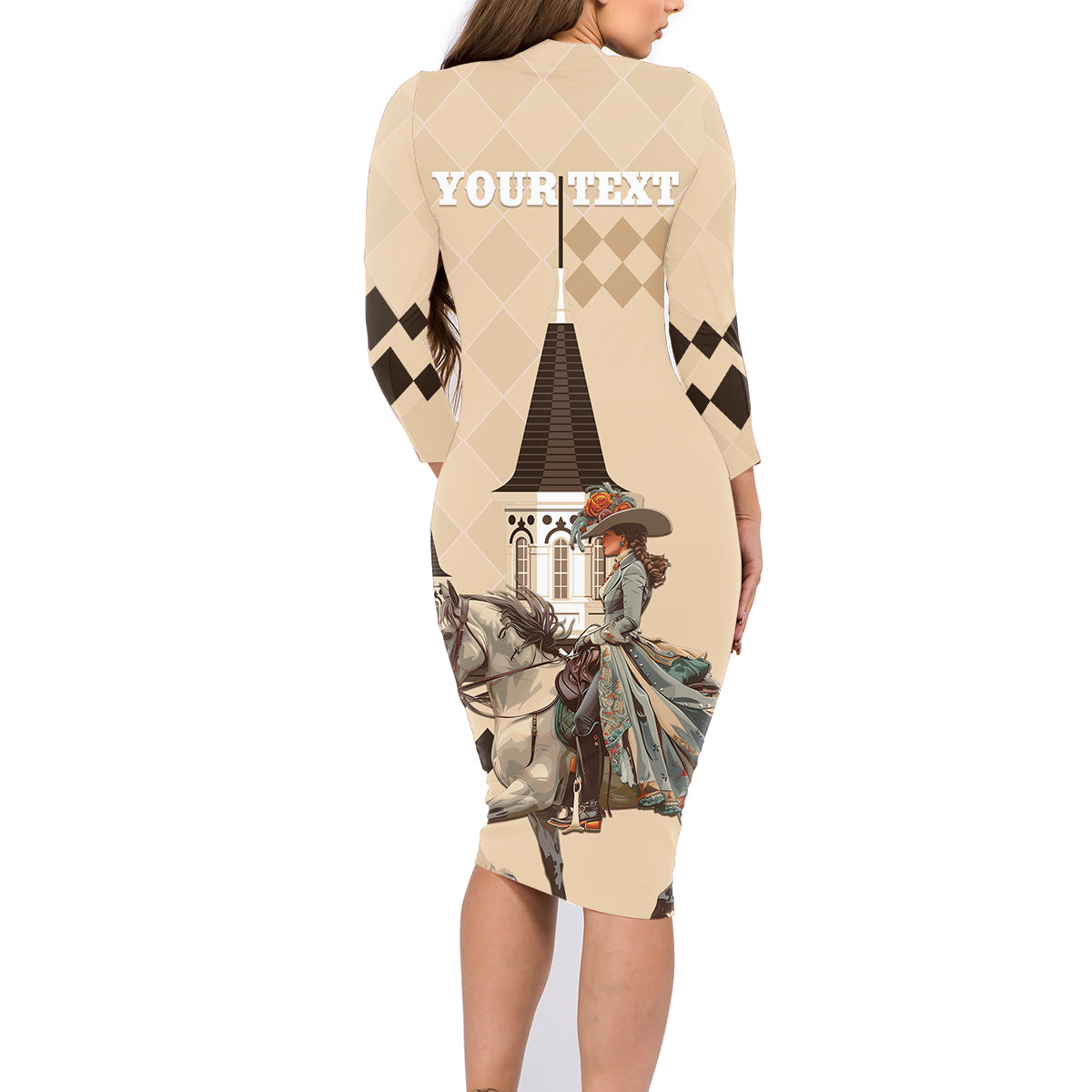 Personalized Kentucky Horse Racing Family Matching Long Sleeve Bodycon Dress and Hawaiian Shirt Derby Lady Riding Horse Twin Spires - Wonder Print Shop