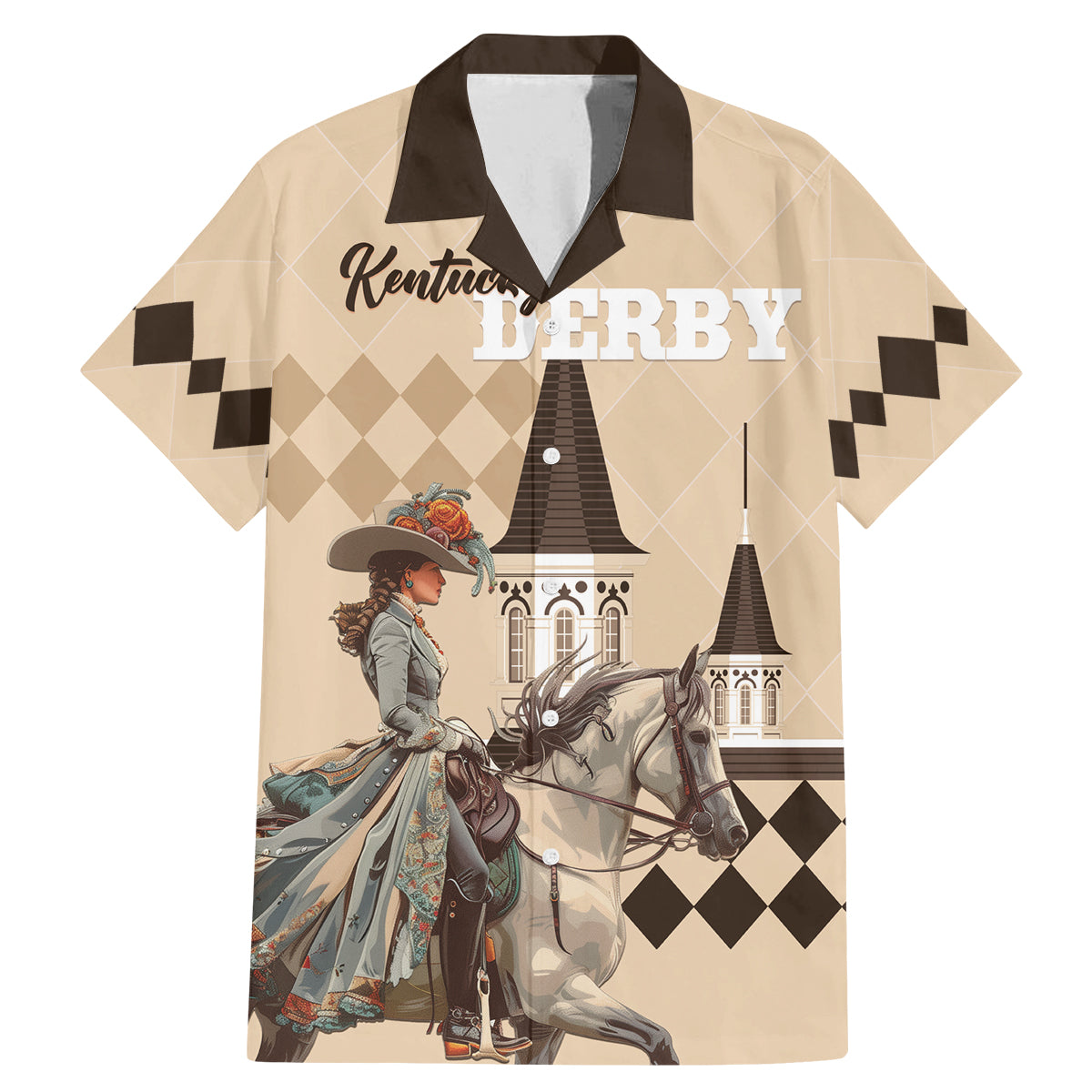 Personalized Kentucky Horse Racing Family Matching Mermaid Dress and Hawaiian Shirt Derby Lady Riding Horse Twin Spires - Wonder Print Shop
