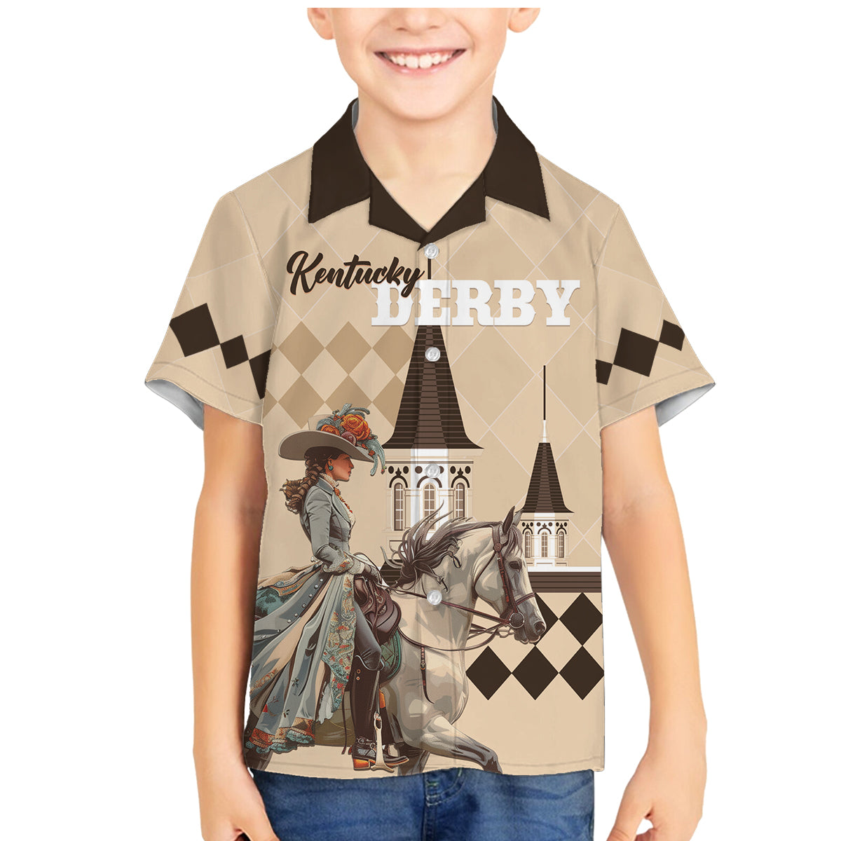 Personalized Kentucky Horse Racing Family Matching Mermaid Dress and Hawaiian Shirt Derby Lady Riding Horse Twin Spires - Wonder Print Shop