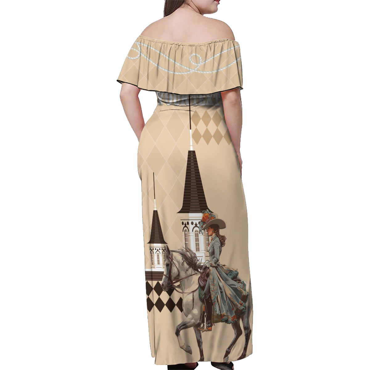 Personalized Kentucky Horse Racing Family Matching Off Shoulder Maxi Dress and Hawaiian Shirt Derby Lady Riding Horse Twin Spires - Wonder Print Shop