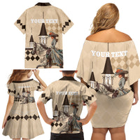 Personalized Kentucky Horse Racing Family Matching Off Shoulder Short Dress and Hawaiian Shirt Derby Lady Riding Horse Twin Spires - Wonder Print Shop