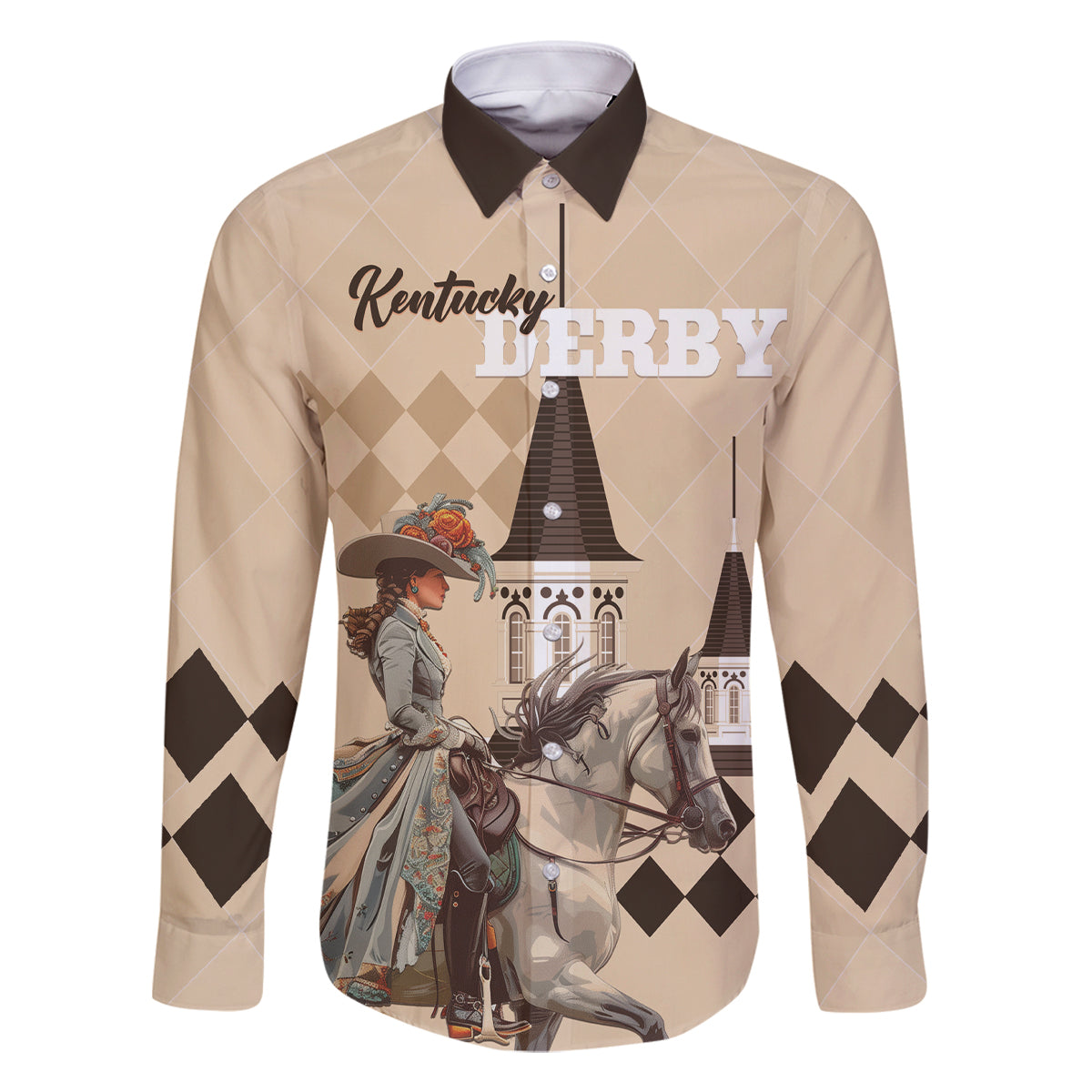 Personalized Kentucky Horse Racing Family Matching Off Shoulder Short Dress and Hawaiian Shirt Derby Lady Riding Horse Twin Spires - Wonder Print Shop