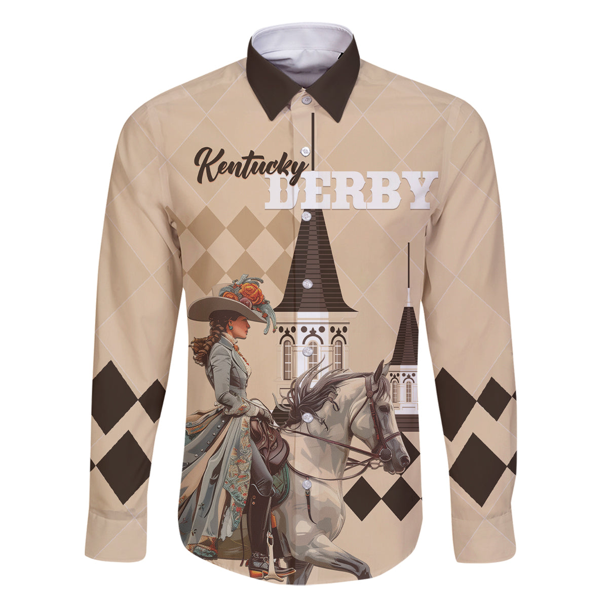 Personalized Kentucky Horse Racing Family Matching Puletasi and Hawaiian Shirt Derby Lady Riding Horse Twin Spires - Wonder Print Shop