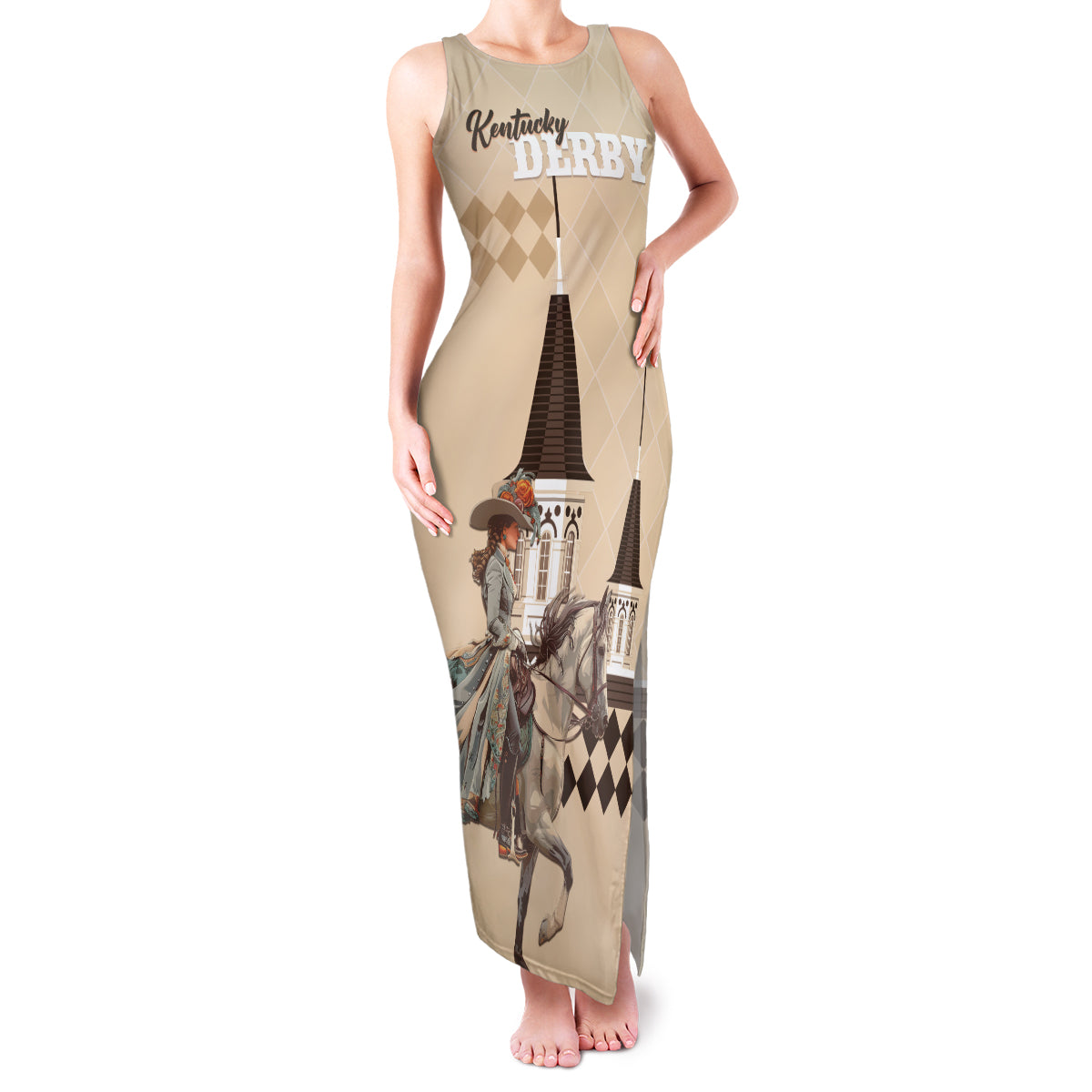 Personalized Kentucky Horse Racing Family Matching Tank Maxi Dress and Hawaiian Shirt Derby Lady Riding Horse Twin Spires - Wonder Print Shop