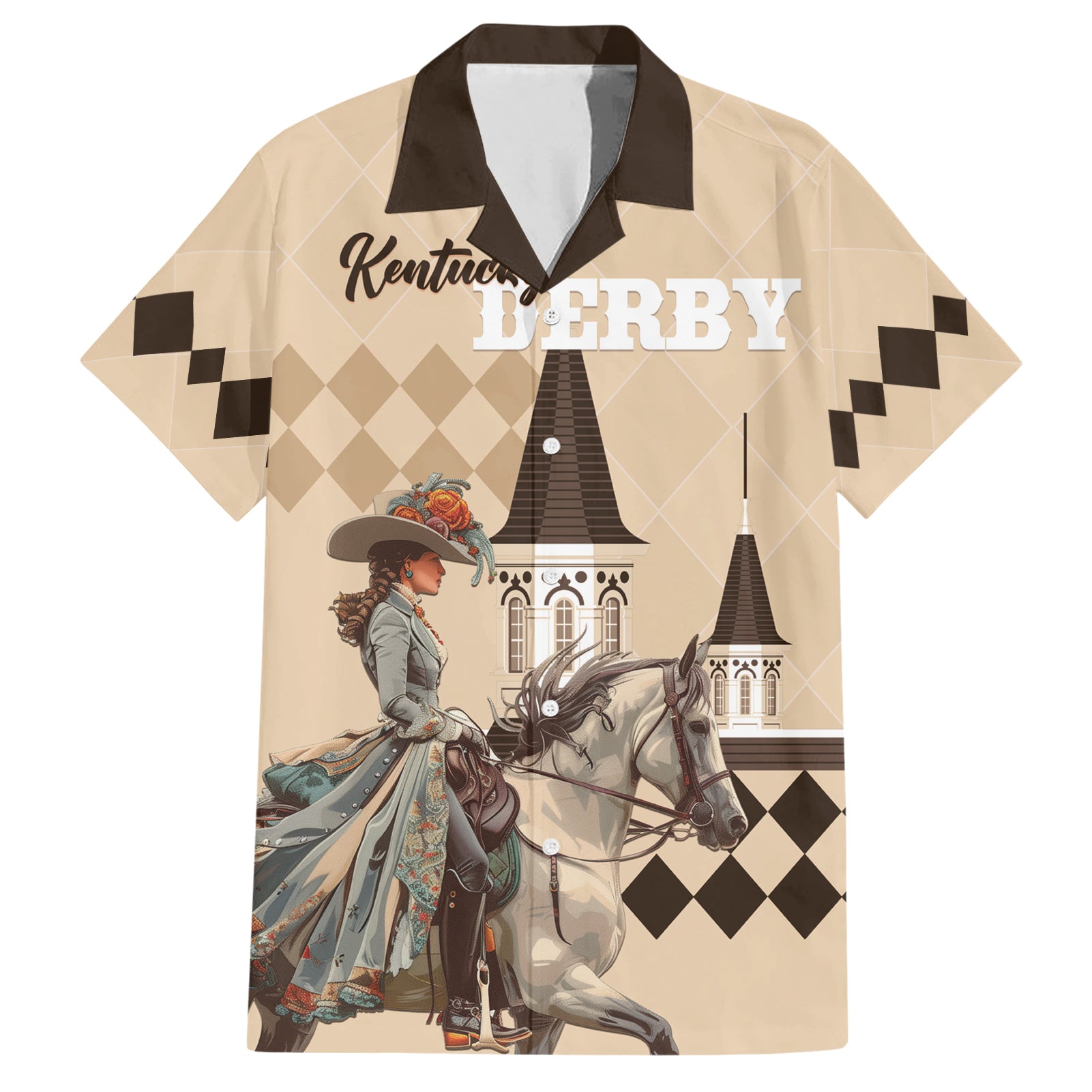 Personalized Kentucky Horse Racing Hawaiian Shirt Derby Lady Riding Horse Twin Spires - Wonder Print Shop