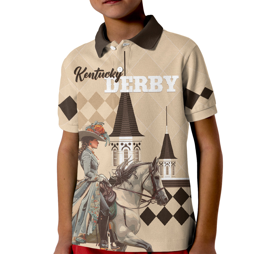 Personalized Kentucky Horse Racing Kid Polo Shirt Derby Lady Riding Horse Twin Spires - Wonder Print Shop
