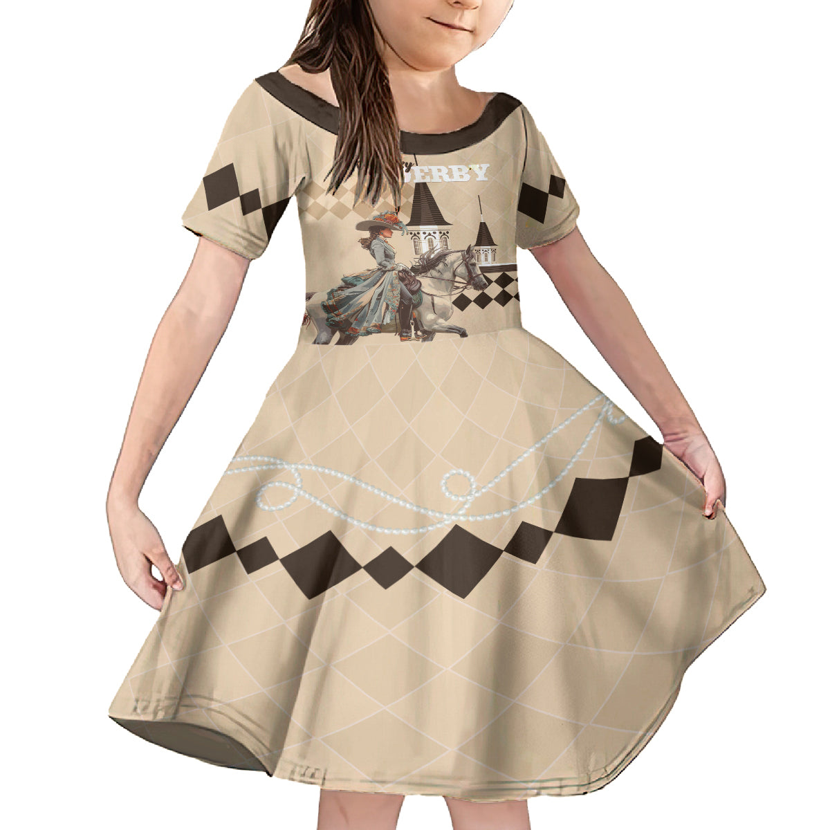 Personalized Kentucky Horse Racing Kid Short Sleeve Dress Derby Lady Riding Horse Twin Spires - Wonder Print Shop