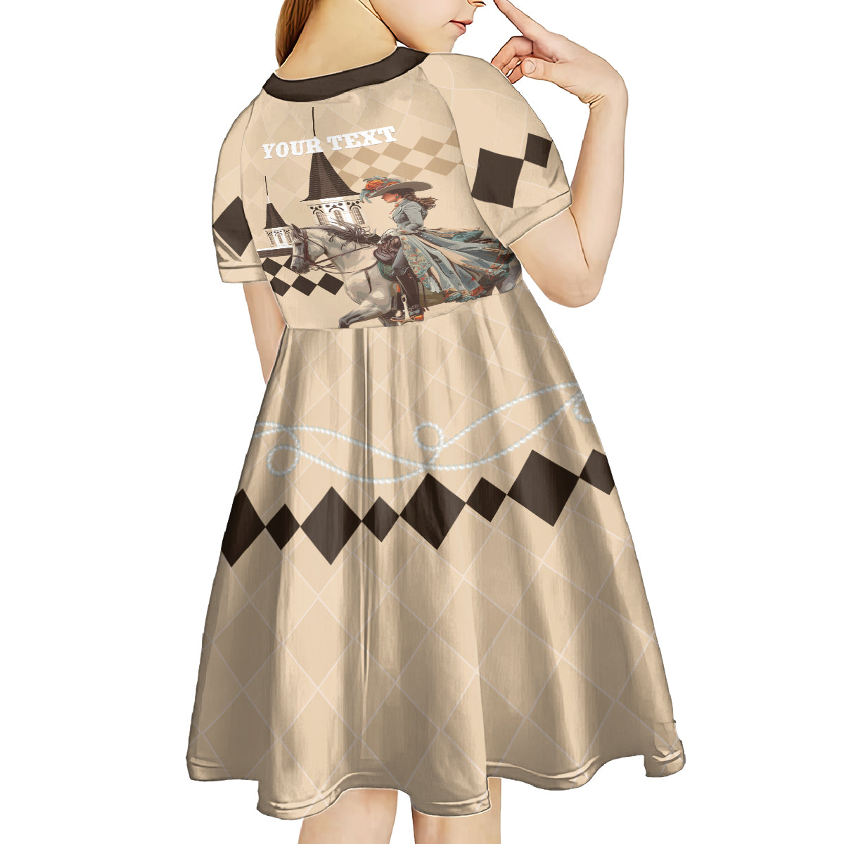 Personalized Kentucky Horse Racing Kid Short Sleeve Dress Derby Lady Riding Horse Twin Spires - Wonder Print Shop