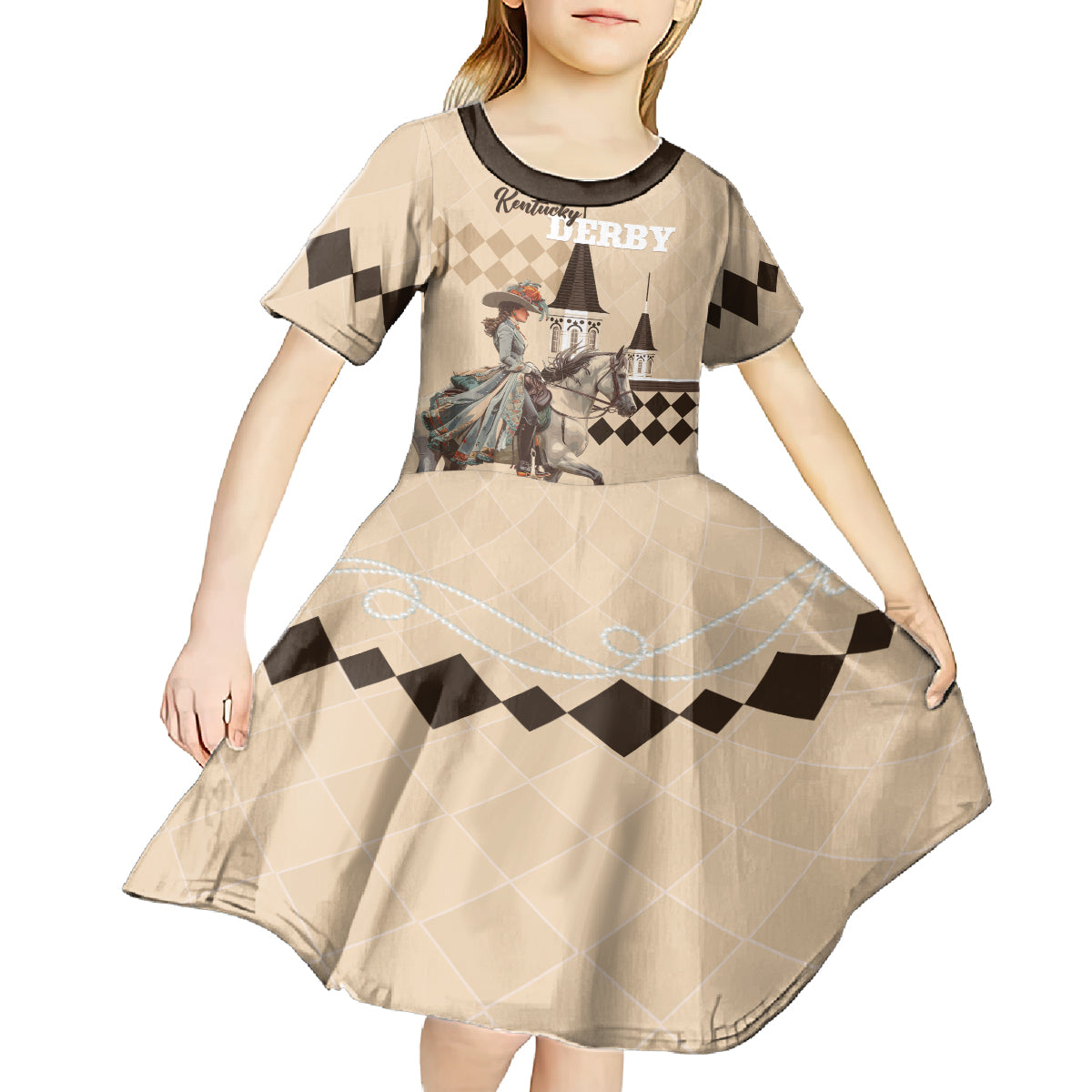 Personalized Kentucky Horse Racing Kid Short Sleeve Dress Derby Lady Riding Horse Twin Spires - Wonder Print Shop